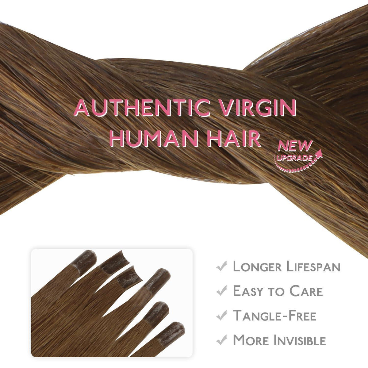Echthaar Extensions U-Tip, 45cm, Helles Auburn Braun