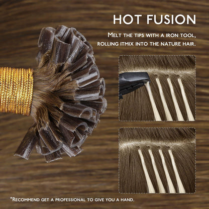 Echthaar Extensions U-Tip, 45cm, Helles Auburn Braun