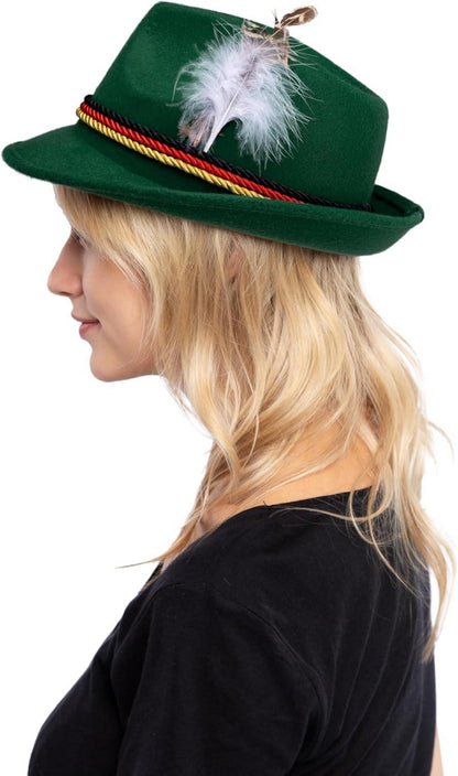 Retro German Alpine Hats with Feather for Adults Halloween Costume