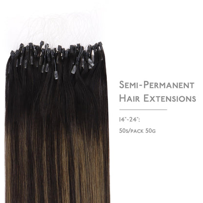 Remy Echthaar Microring Extensions Dunkelbraun Balayage