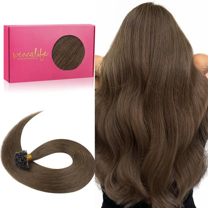 Echthaar Extensions U-Tip, Helles Ash Braun, 55cm