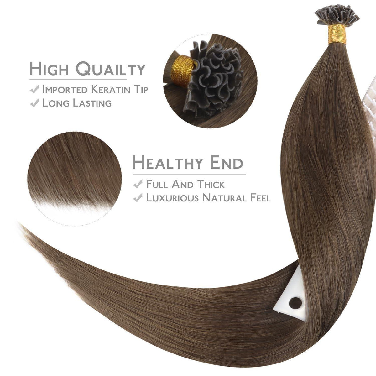 Echthaar Extensions U-Tip, Helles Ash Braun, 55cm