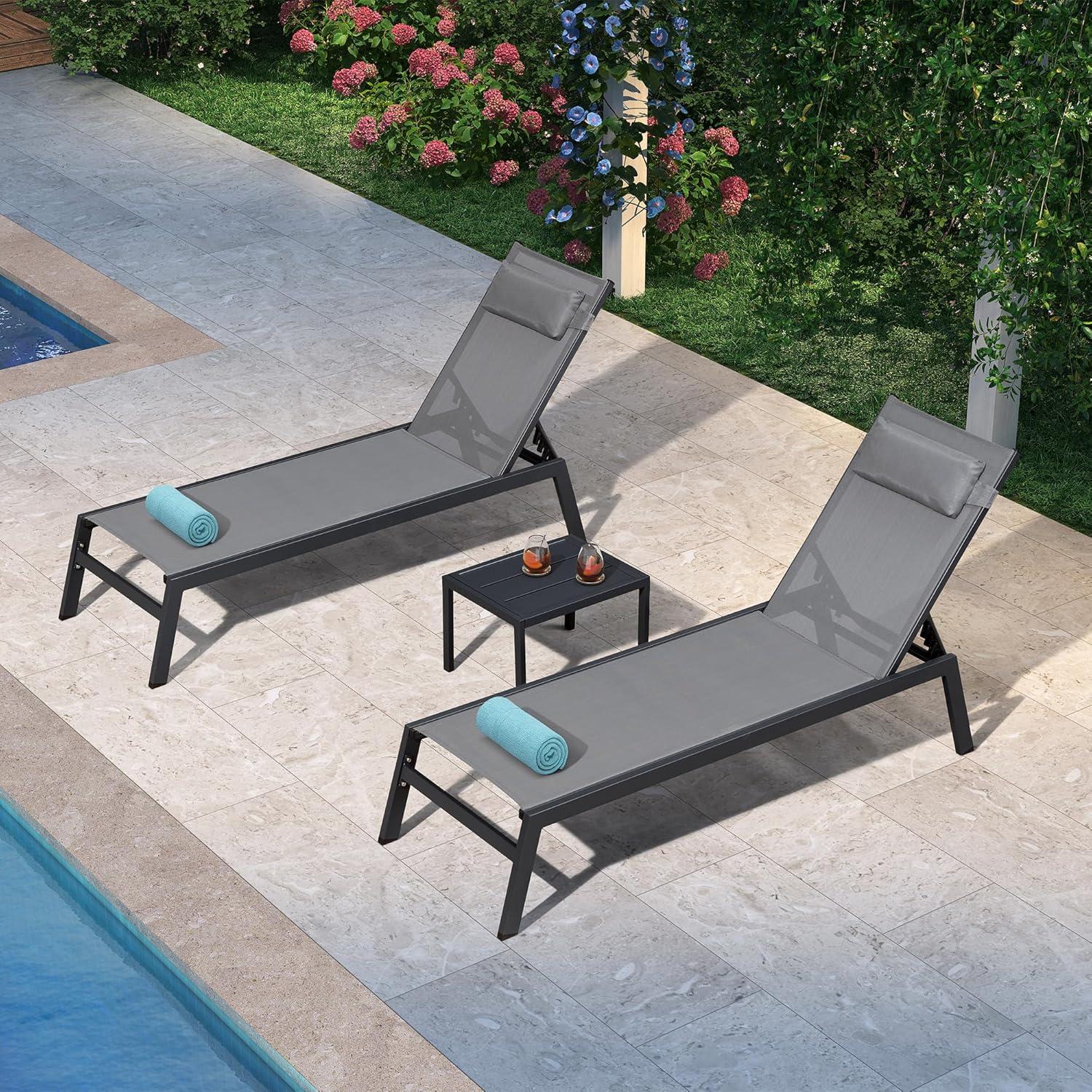 2er Set Gartenliege Aluminium Sonnenliege wasserabweisend Grau