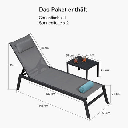 Gartenliege Set Aluminium Sonnenliege verstellbar Kissen