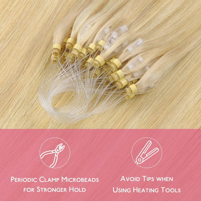 Echthaar Microring Extensions Hellblond Highlights 50cm