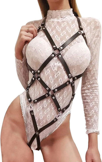 Damen PU-Leder Body Harness Ouvert Dessous BDSM Punk lingerie