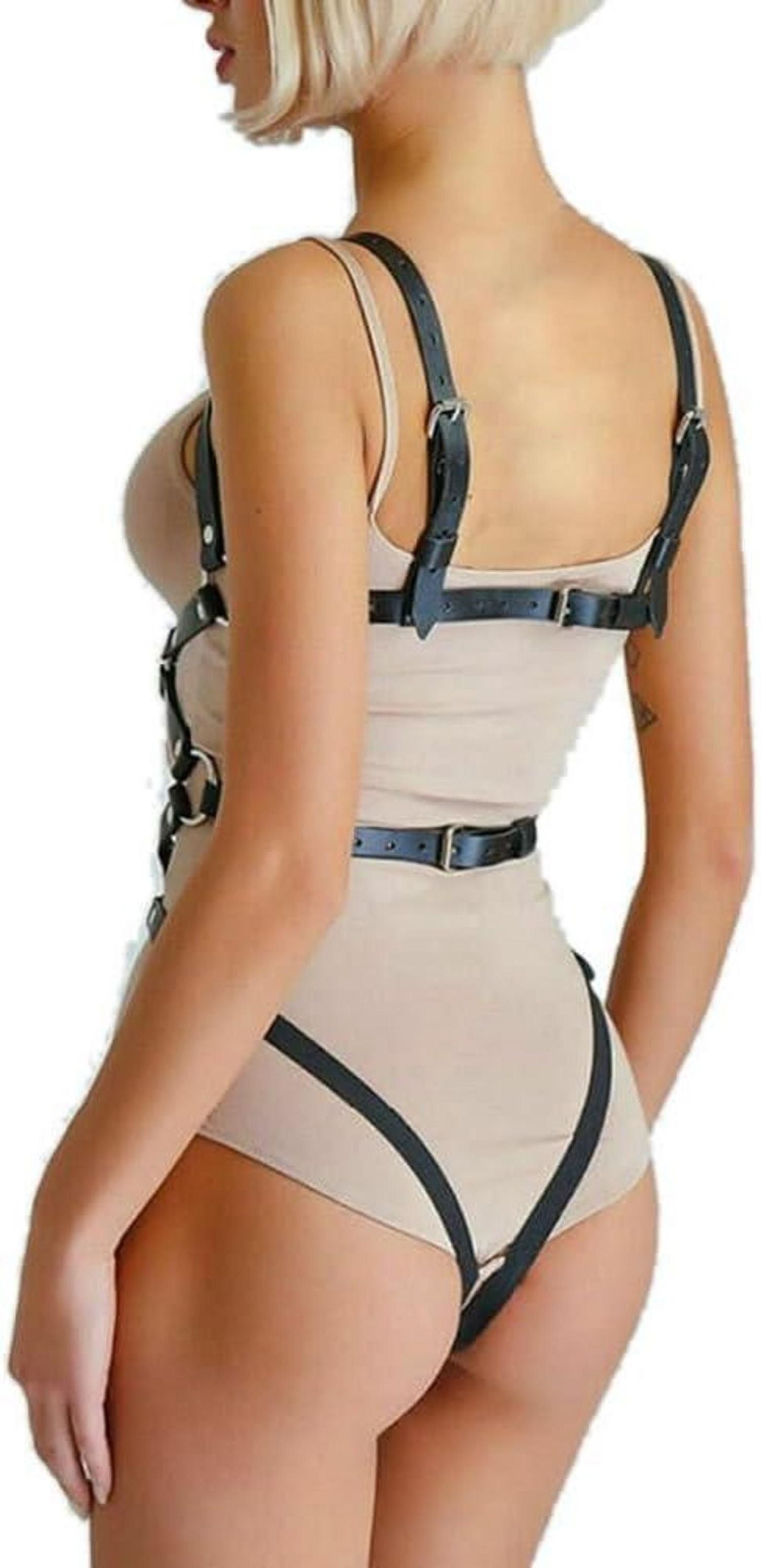 Damen Body Leder Harness Punk Brustgurt Ouvert Bondage Dessous BDSM