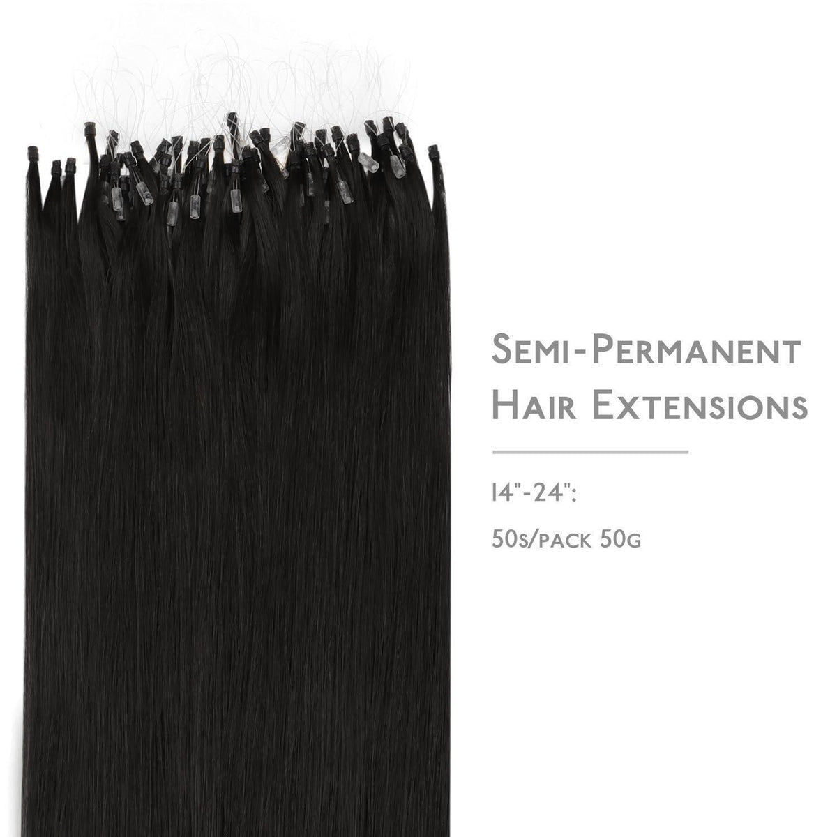 Echthaar Microring Extensions Schwarz 60cm