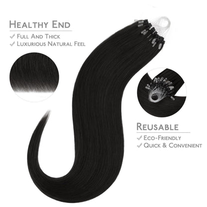 Echthaar Microring Extensions Schwarz 60cm