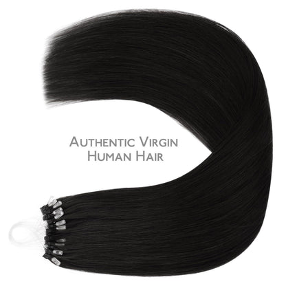 Echthaar Microring Extensions Schwarz 60cm