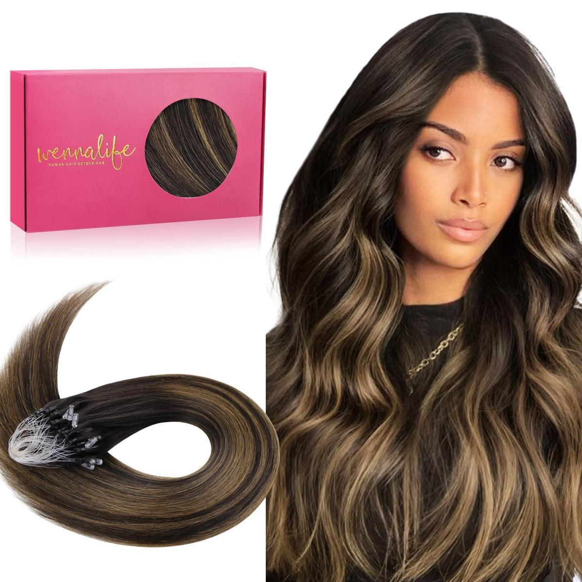 Remy Echthaar Microring Extensions Dunkelbraun-Chestnut