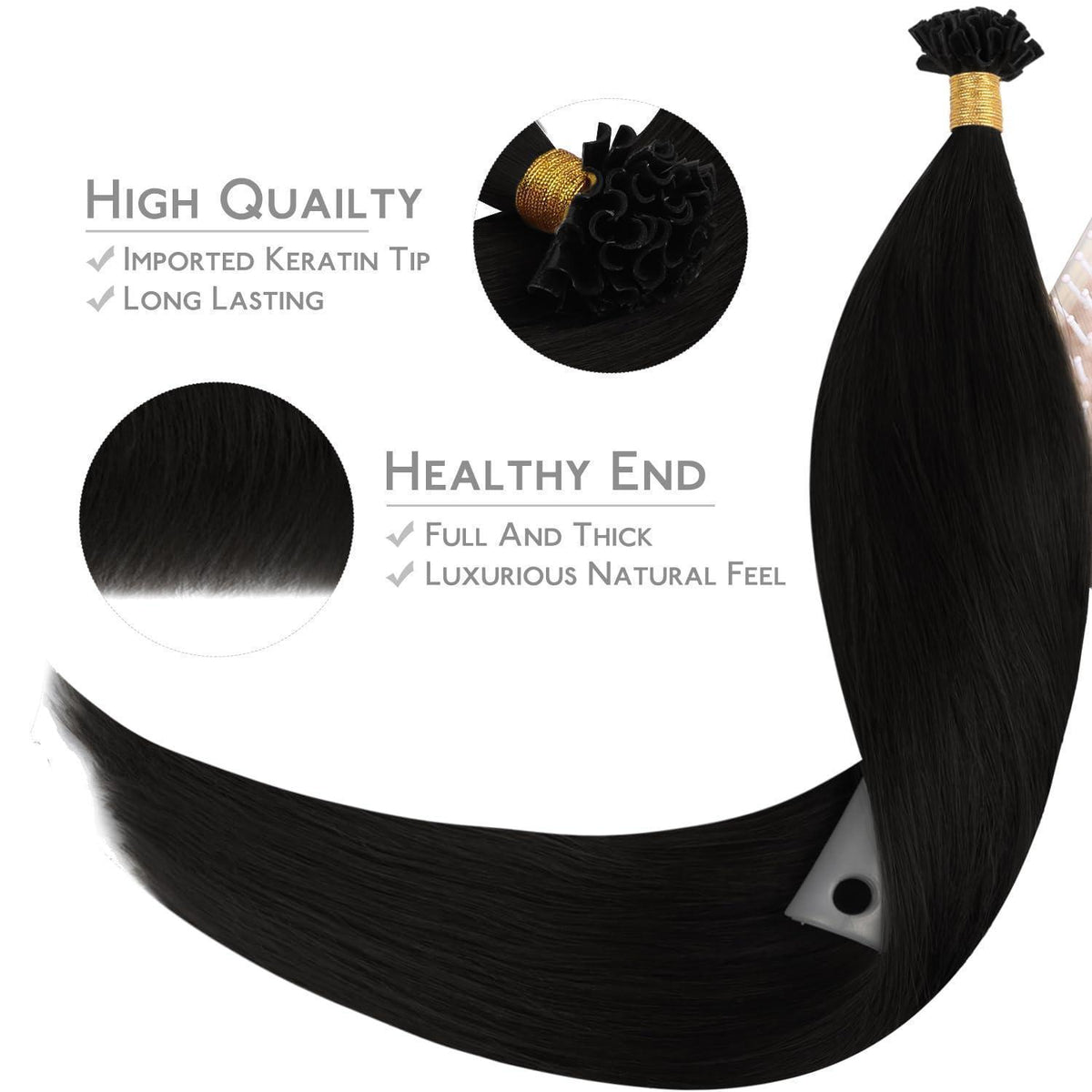 Echthaar Extensions U-Tip Tief Schwarz 50cm