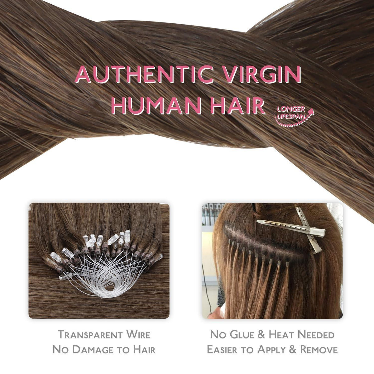 Remy Echthaar Microring Extensions – Hell Aschbraun 55cm