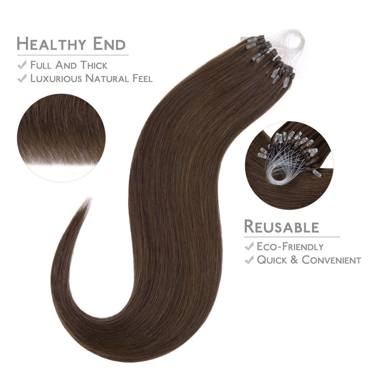 Echthaar Microring Extensions Schokoladenbraun 50cm