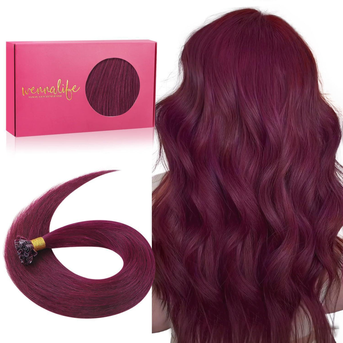 Echthaar Extensions U-Tip Burgund 50cm - 50g