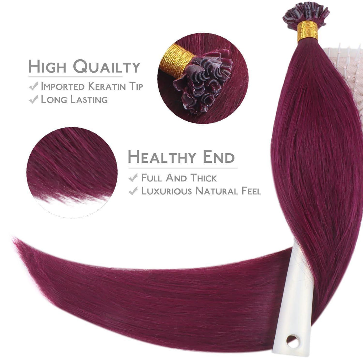 Echthaar Extensions U-Tip Burgund 50cm - 50g