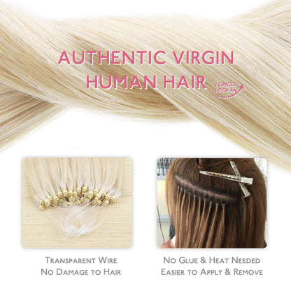Remy Echthaar Microring Extensions Platinblond 60cm