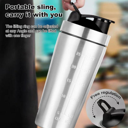 Protein Shaker Edelstahl 750ml Silber Auslaufsicher BPA-frei Fitness Yoga