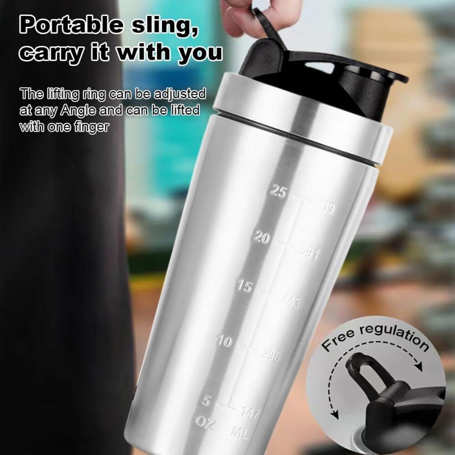 Protein Shaker Edelstahl 750ml Silber Auslaufsicher BPA-frei Fitness Yoga