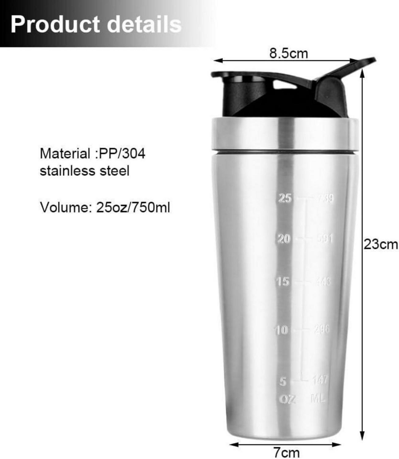 EACHPT Protein Shaker Edelstahl 750ML Silber Mischball BPA-frei und Auslaufsicher