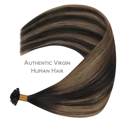 Echthaar Extensions U-Tip Balayage Dunkelbraun-Kastanienbraun