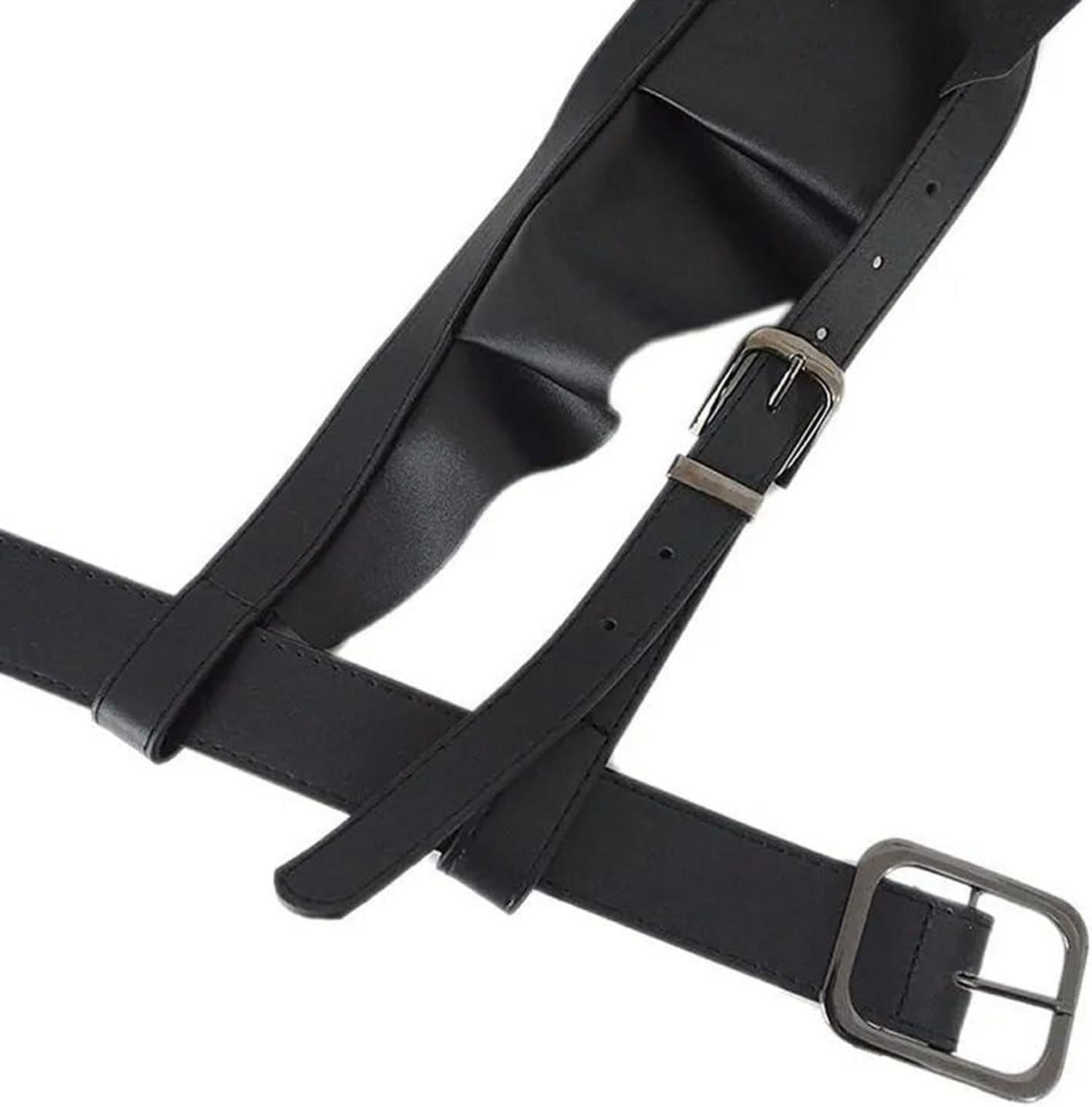 Schwarzer Damen Punk Taillengürtel Rüschen PU Leder Gothic Harness Gürtel