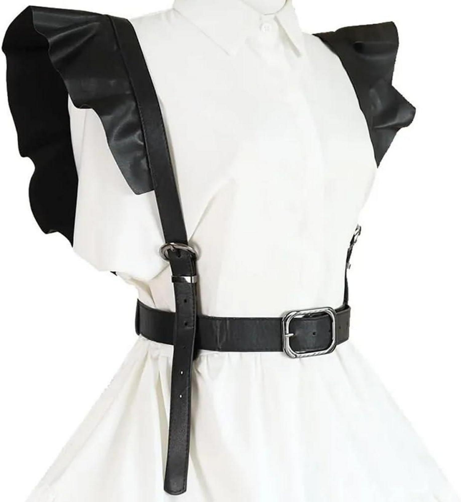 Schwarzer Damen PU Leder Punk Taillengürtel mit Rüschen - Verstellbar & Gothic