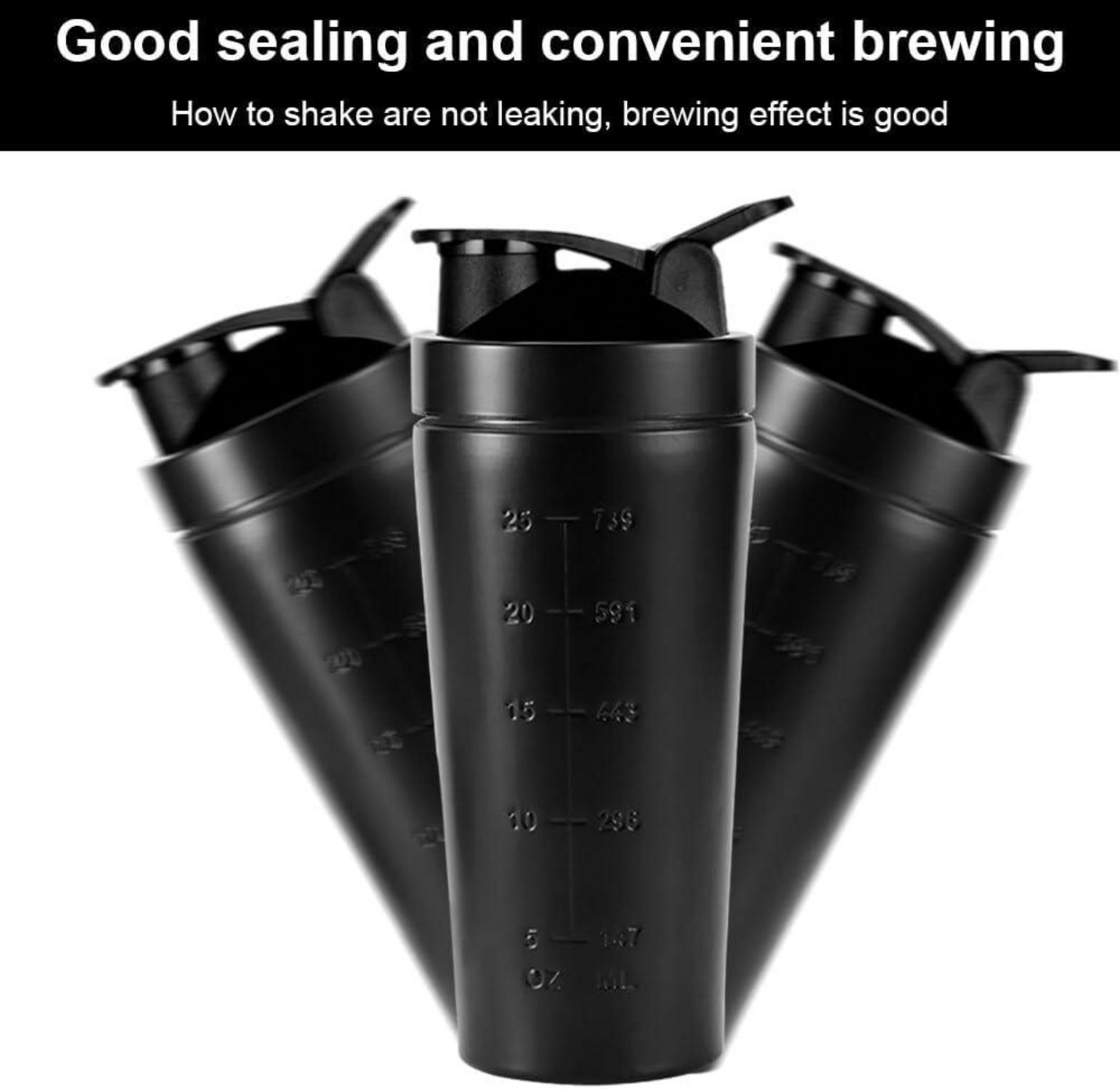 Protein Shaker Edelstahl 750ml Schwarz Auslaufsicher BPA-frei