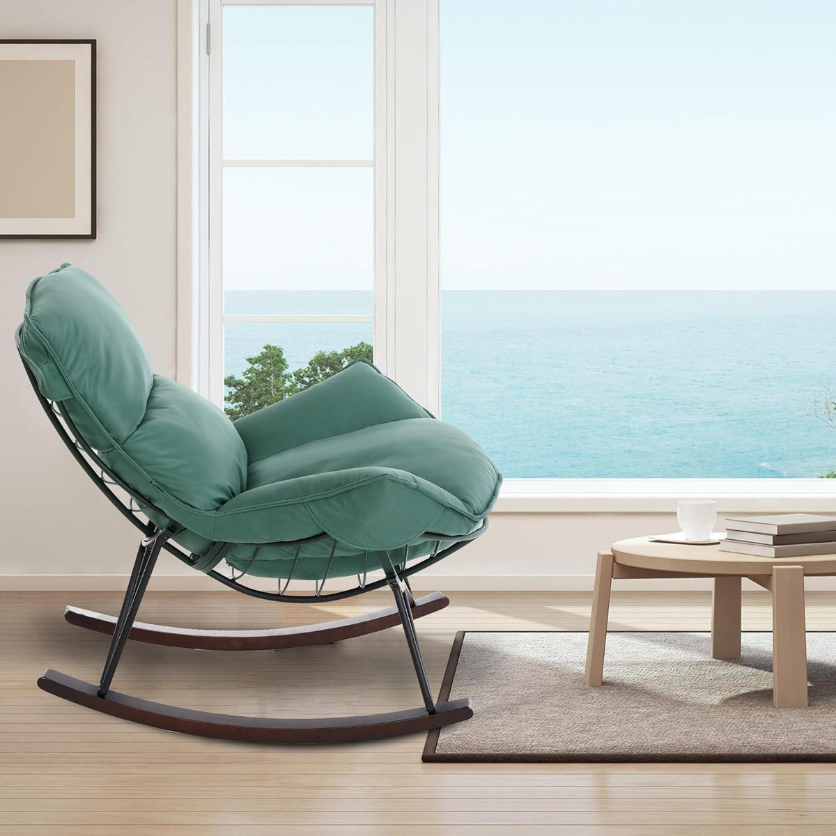 Moderner Schaukelsessel Grün – Bequemer Relaxsessel mit Metallgestell