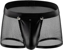Erotische Leder Boxershorts Schwarz Netz Wetlook für Männer
