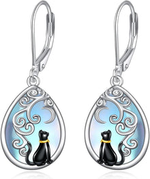 Keltische Mondstein Katze Ohrringe Sterling Silber