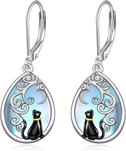 Keltische Mondstein Katze Ohrringe Sterling Silber