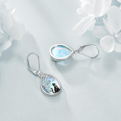 Mondstein Katze Ohrringe Sterling Silber für Damen & Mädchen