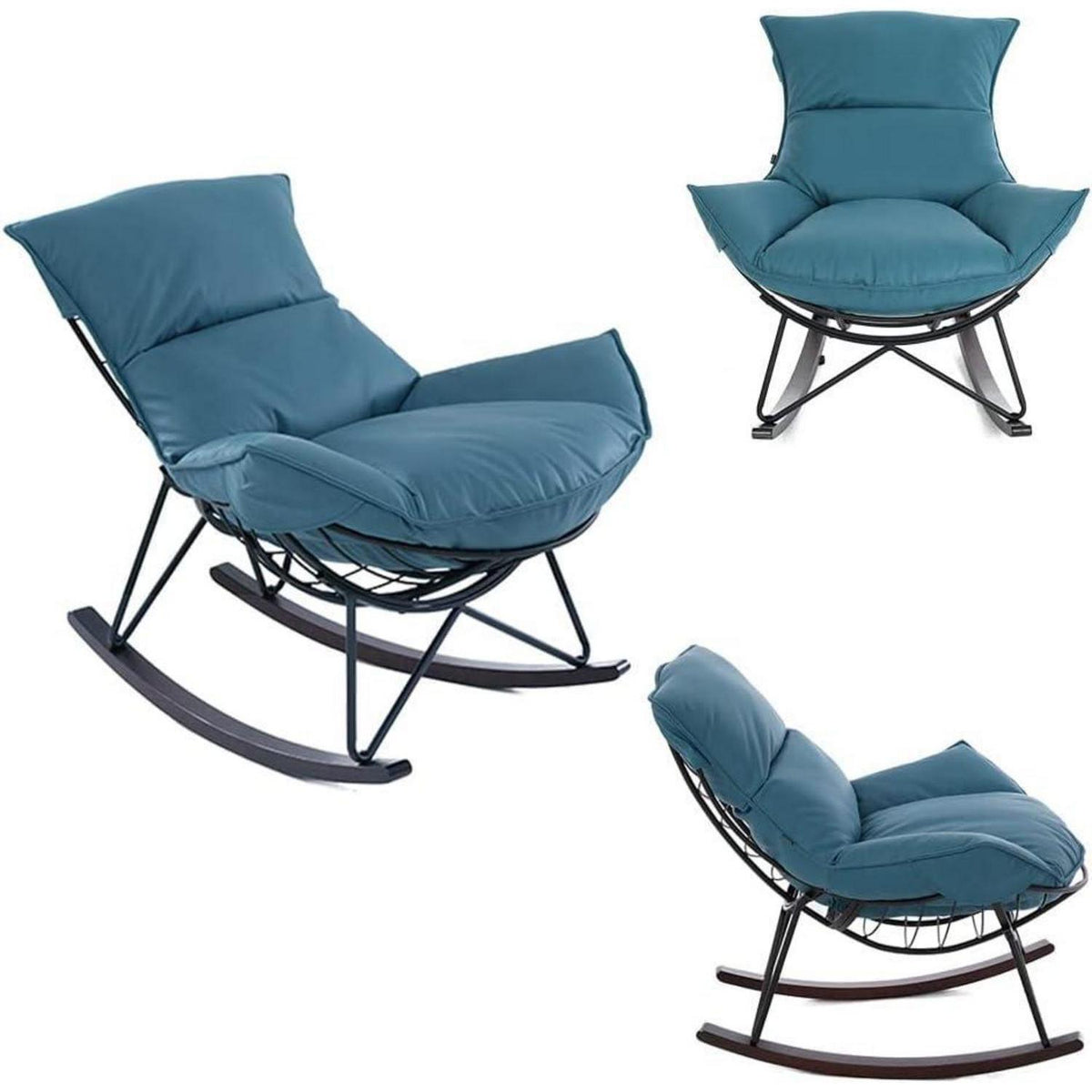 Moderner Schaukelsessel Blau – Bequemer Relaxsessel mit Metallgestell