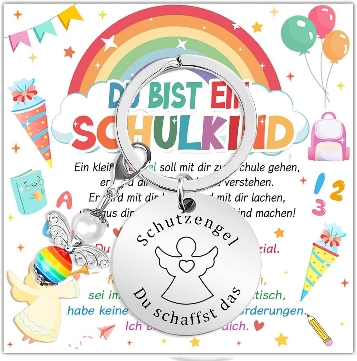 Schutzengel Schlüsselanhänger Einschulung Geschenk Mädchen Junge