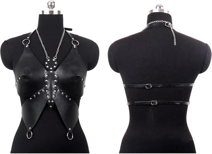 Damen Punk Leder Harness Body Brustgeschirr Gothic Fetisch Reizwäsche BDSM