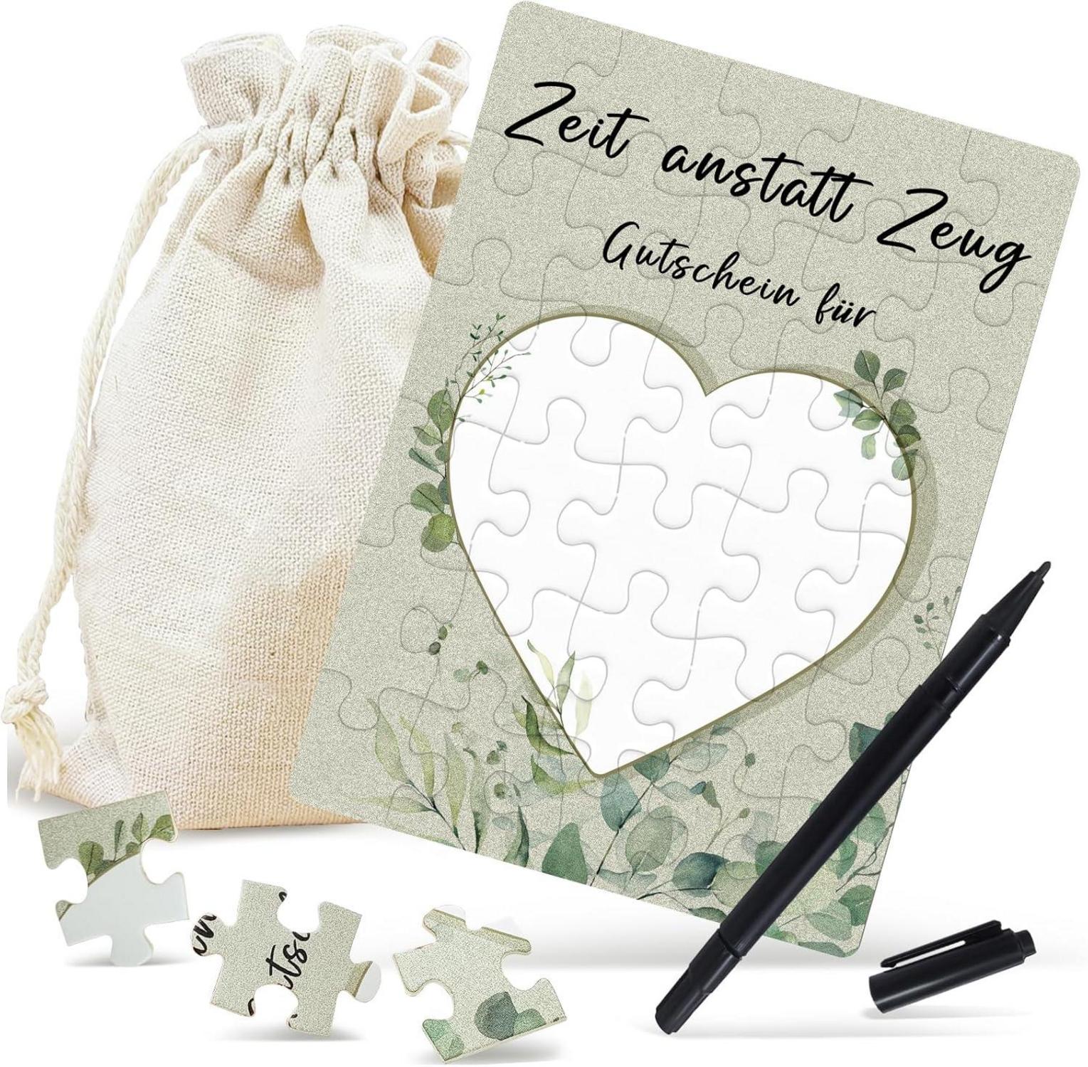 Gutschein Puzzle Zeit anstatt Zeug Baumwoll-Säckchen