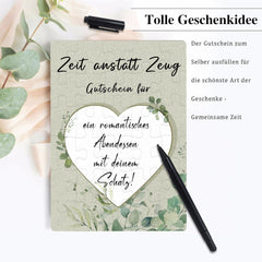 Gutschein Puzzle Zeit anstatt Zeug Baumwoll-Säckchen