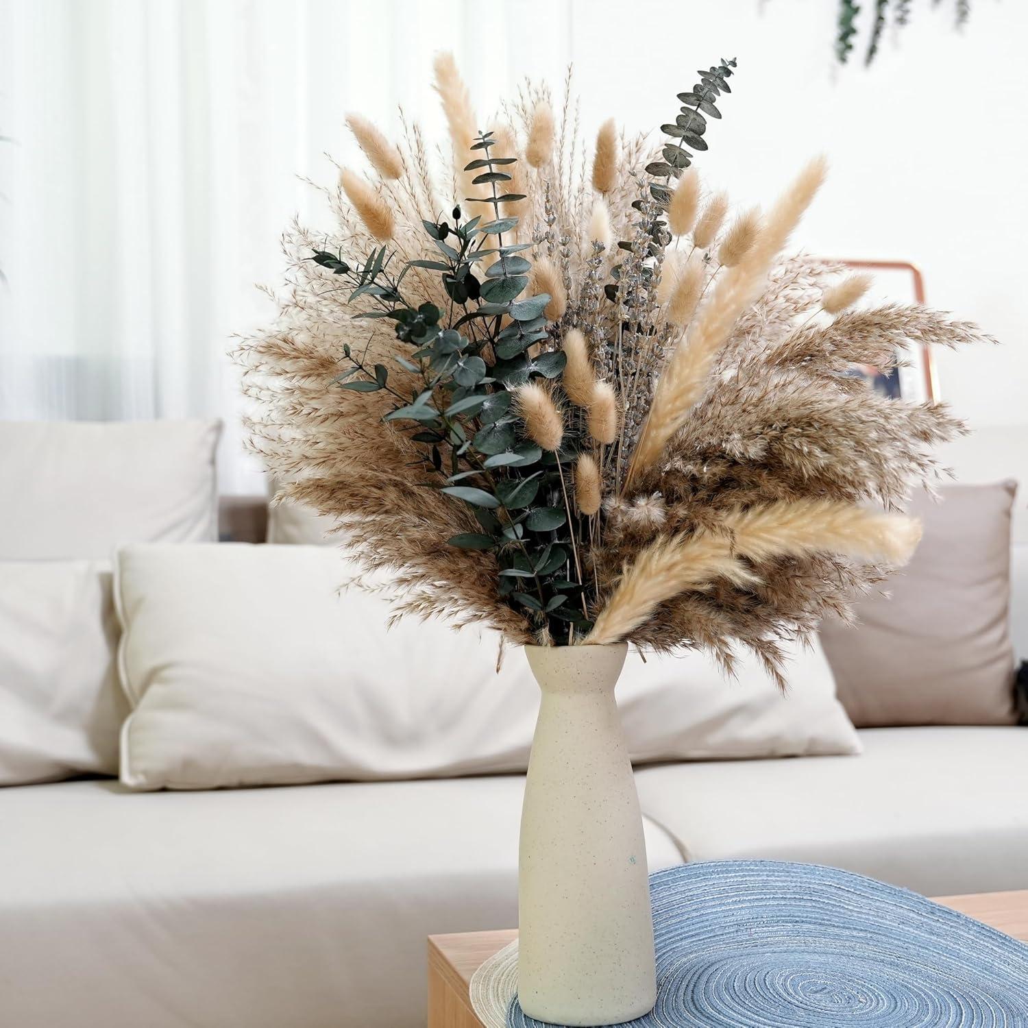 Deko Pampasgras Trockenblumen Set Wand Esszimmer Tisch Wohnung Boho Stil