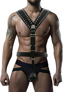 Herren Verstellbarer Leder Brustgurt Punk Gothic Bondage
