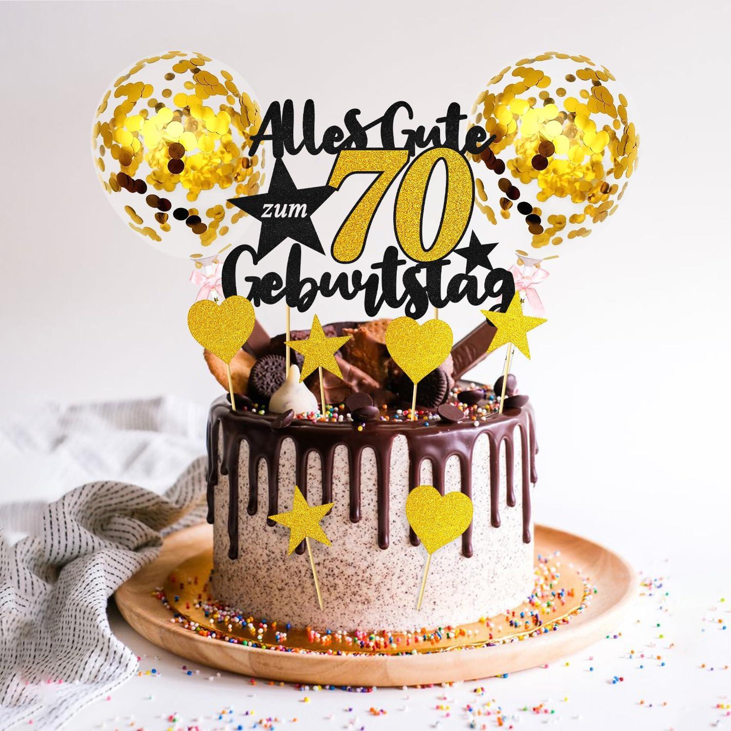 70. Geburtstag Tortendeko Gold Schwarz Luftballons Herz Stern Glitzer