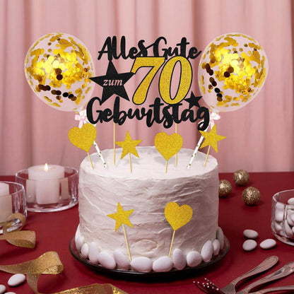70. Geburtstag Tortendeko Gold Schwarz Glitzereffekt 70 Jahre