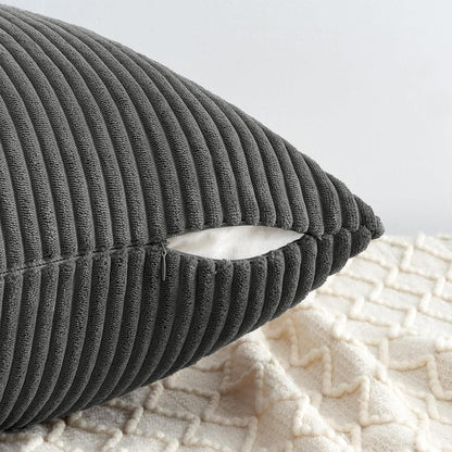 Kordsamt Kissenbezüge Dunkel Grau 50x50 4er Set - Deko für Sofa Schlafzimmer Kinder - Flauschig Gestreift 50x50cm