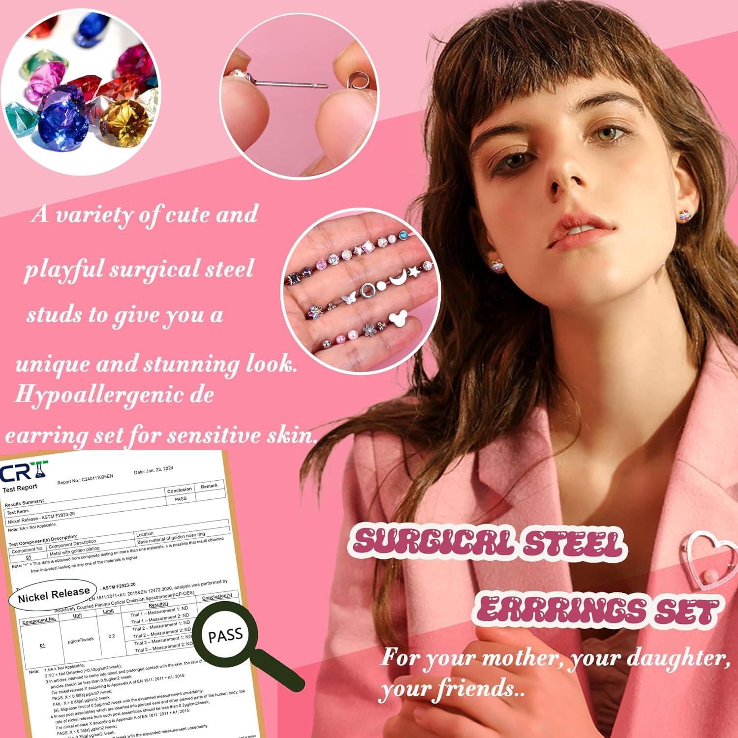 JeweBella Mädchen Ohrringe Set Chirurgenstahl Hypoallergen Zirkonia Silber Kinder