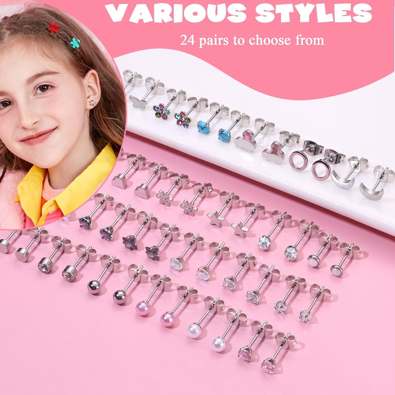 24 Paar Hypoallergene Zirkonia Herz Schmetterling Ohrringe Set