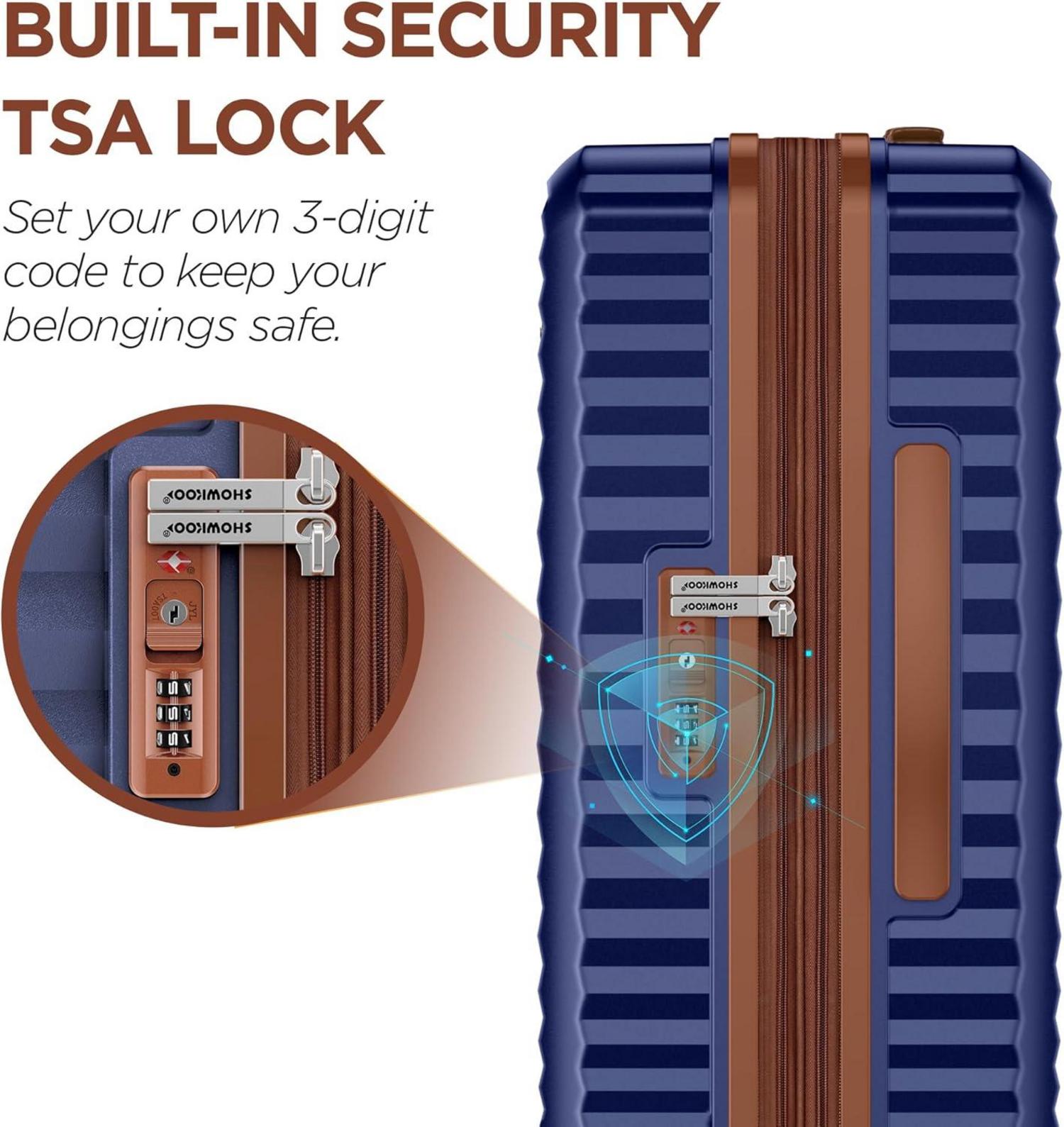 Showkoo Hartschalen Kofferset 3tlg Leicht Erweiterbar 100% PC TSA 360° Rollen