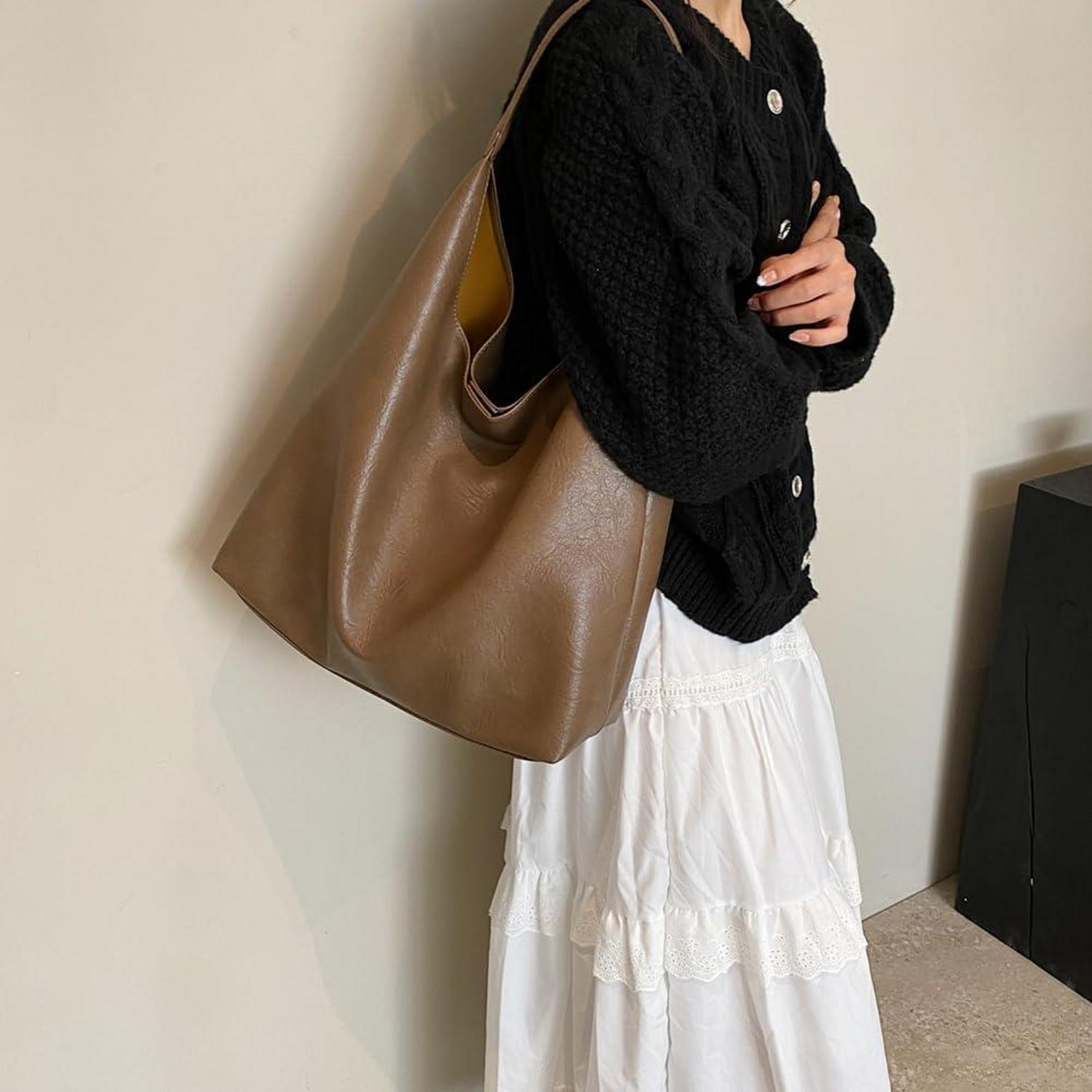 Große Handtasche für Damen aus weichem Leder mit Geldbörse