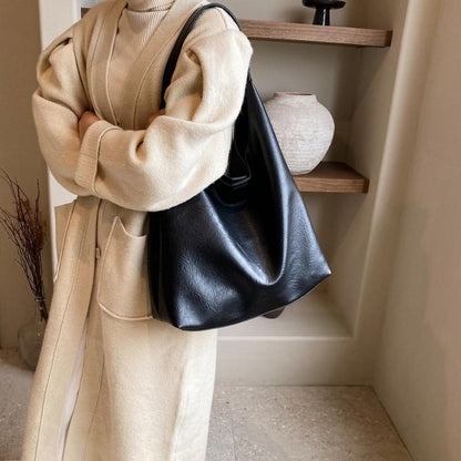 Große Damen PU Leder Shopper Schwarz mit Geldbörse