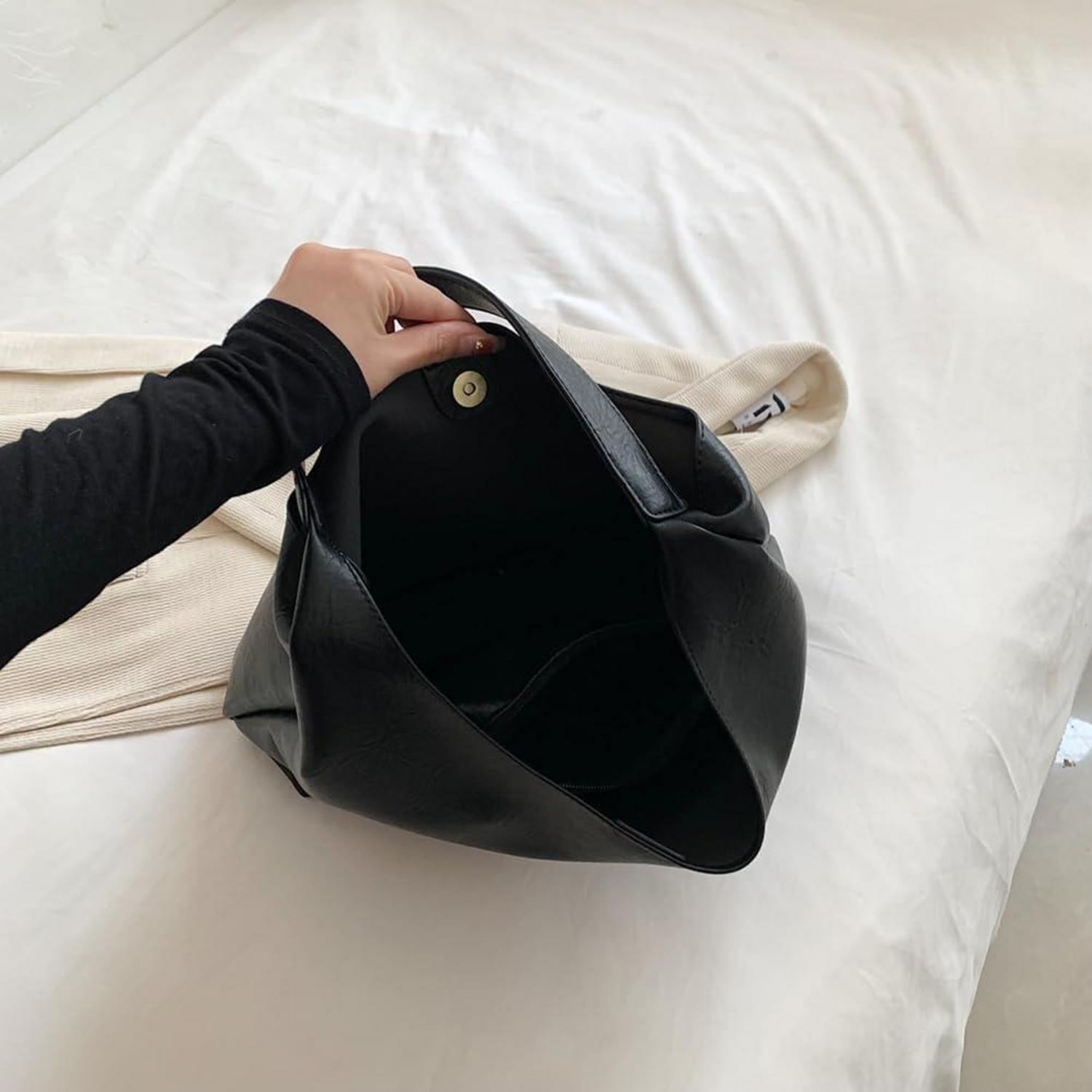 Damen Handtasche aus Weichem Leder mit Geldbörse Schwarz