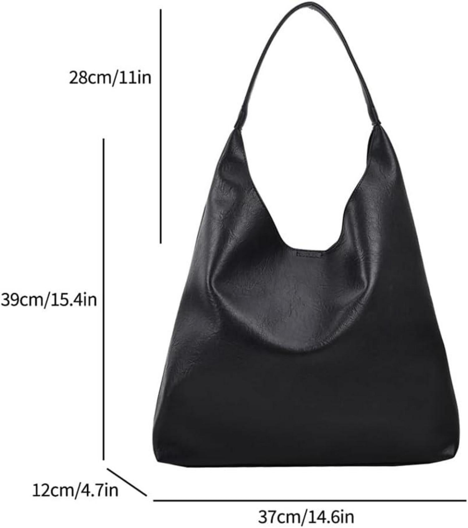 Damen Handtasche Groß Leder Tote Bag Schultertasche mit Geldbörse Schwarz